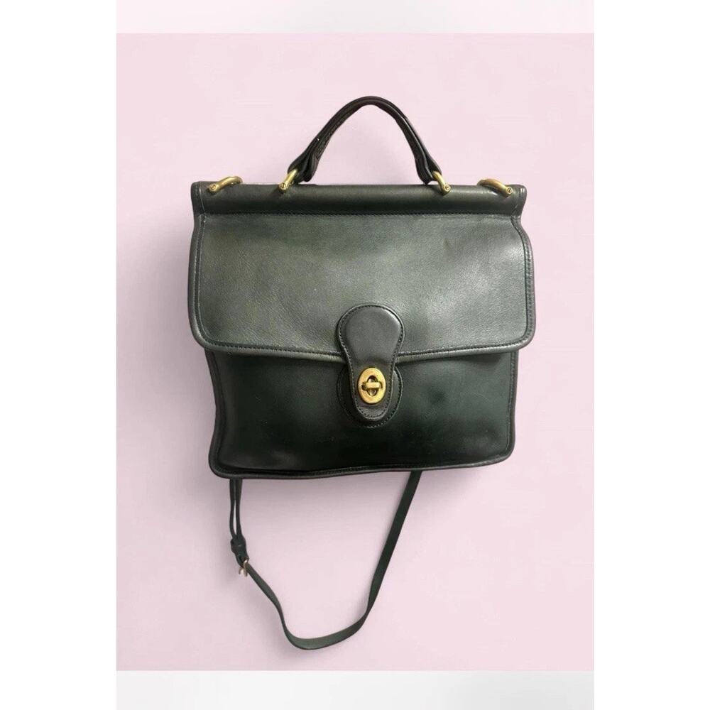 Vintage Coach Willis Bag 9927 Green Leather Crossbody Top Handle Satchel Purse